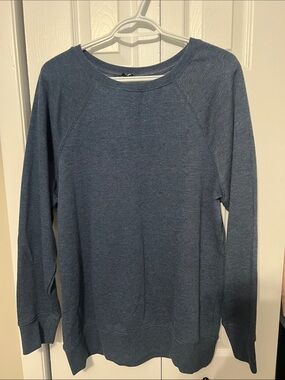 Tunic Length Blue Crewneck Sweatshirt - Classic Pullover